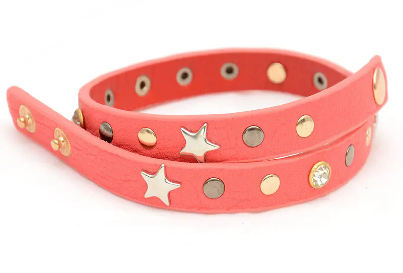 Nieten-Armband Wickelarmband Stiefelband mit Strass und Sterne Lachsfarben Neu