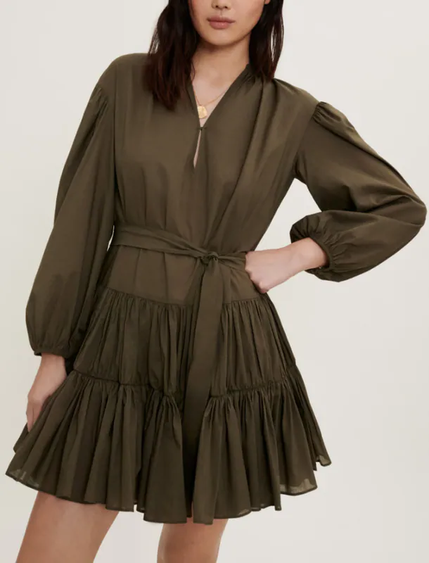 Maje Gürtelkleid Khaki Baumwolle Gr. 38 Damen Kleid Mit Gürtel Mini MFPRO02193