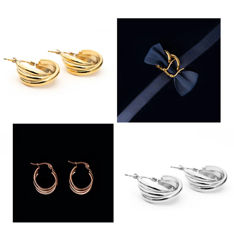Edelstahl Ohrringe Damen Elegante Design Ineinander Ringe Ohrschmuck Ohrstecker