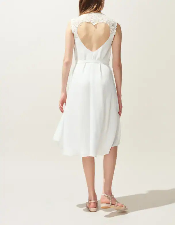 Claudie Pierlot Damen Kleid Weiß Herz Rückenausschnitt Fit Flare Gr 36 S Luxus