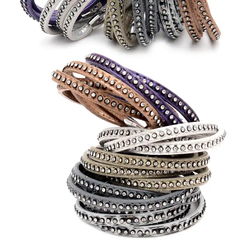 Wickelarmband Damen Strasssteine Kunstleder Magnetverschluss 2 strängig Armband