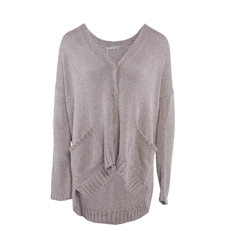 Poles Cardigan Beige Seide Strick Gr. 36 S Damen V-Ausschnitt Strickjacke 113344