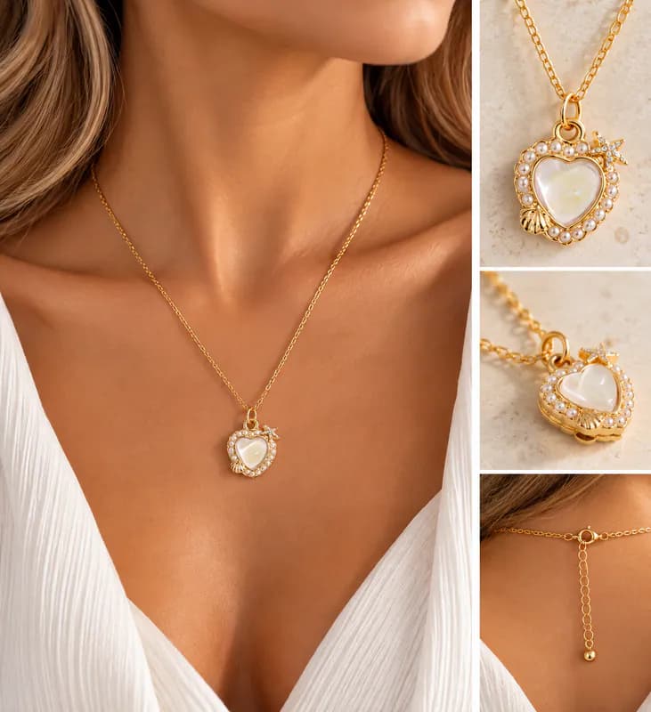 Halskette Kette Edelstahl Herz Stern Muschel Anhänger Goldfarben Sommer Schmuck