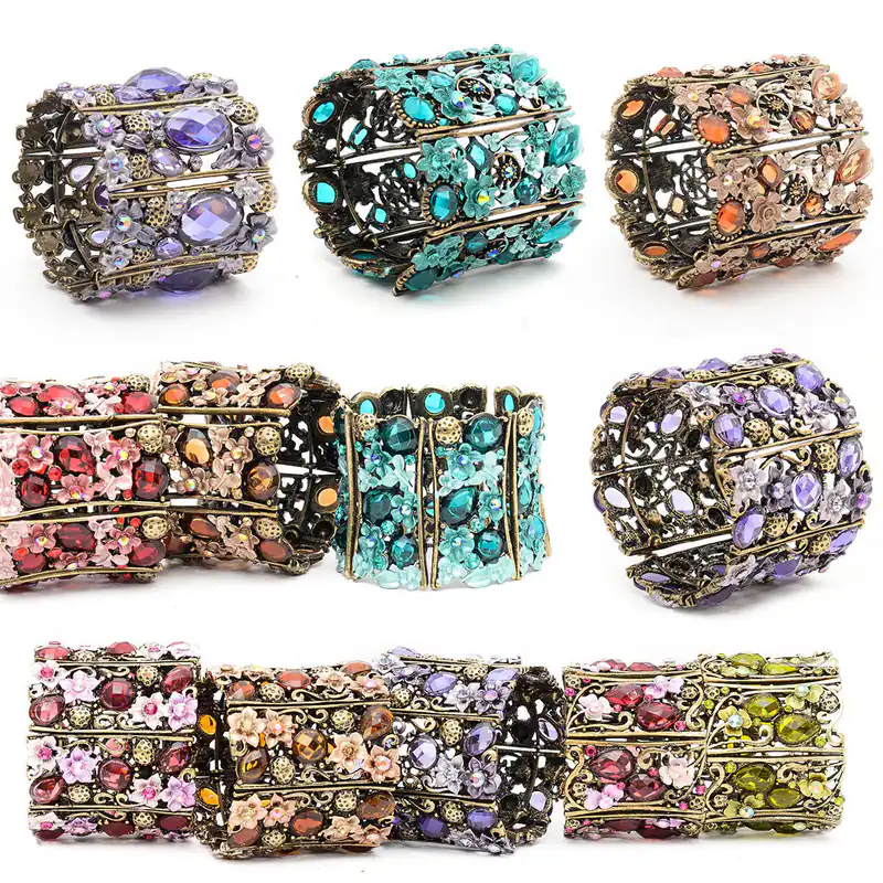 Armreif Armspange Bollywood Orientalischer Armschmuck mit Blumen und Strass Neu