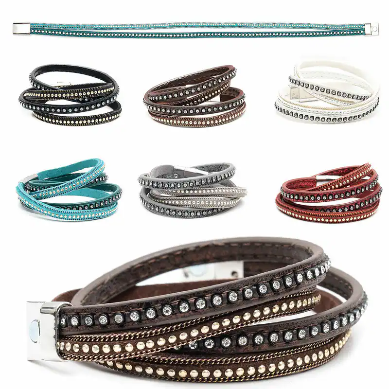 Wickelarmband Armband 2-strängig Kunstleder Strass Nieten Damen Magnetarmband