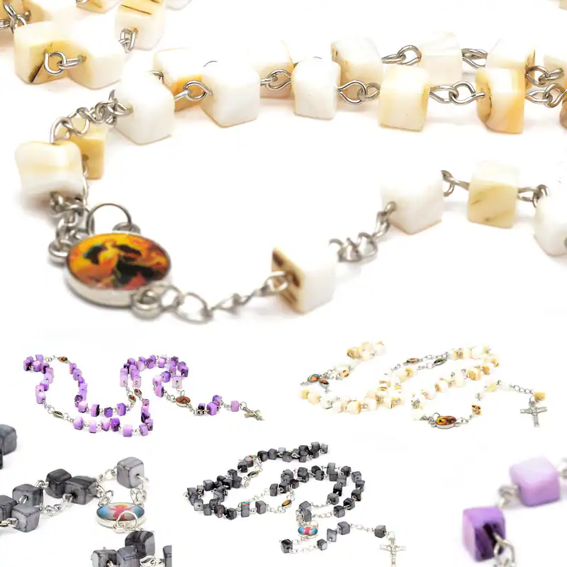 Rosenkranz Kreuz Perlen Halskette Maria Kreuzkette Schmuck Unisex viele Farben
