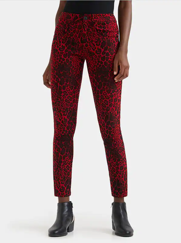 Desigual Hose Rot Gr. 42 Damen Leopard Leo Print Slim Fit 21WWPWX0