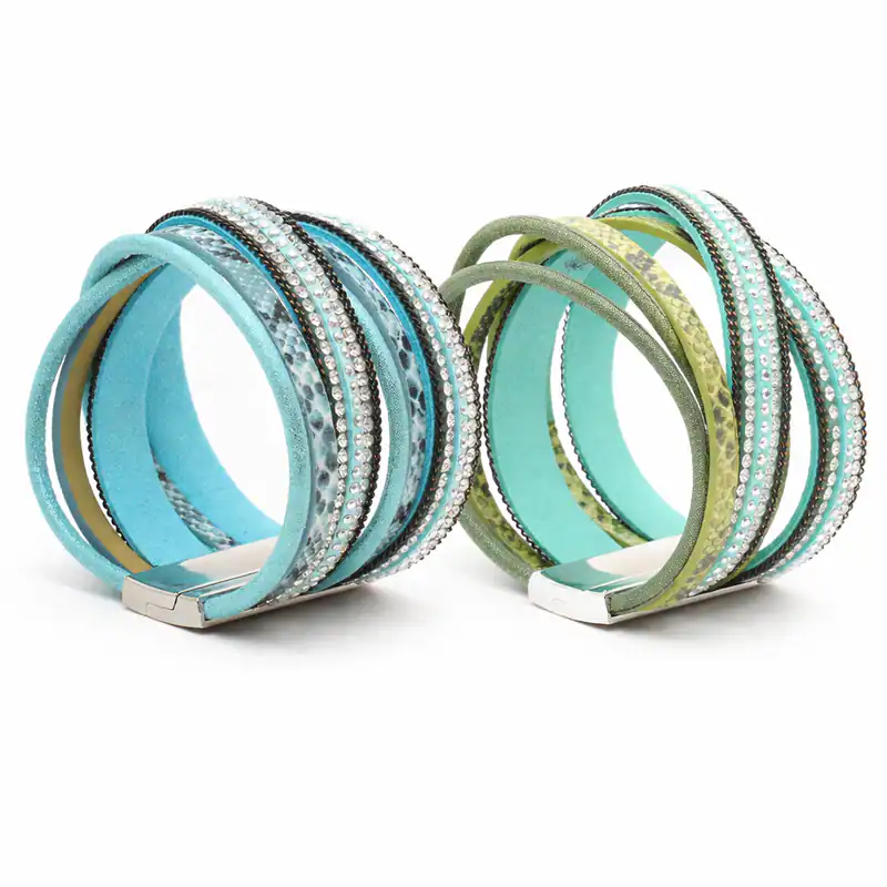 Wickelarmband Breit Strass Armband Kunstleder Schlangenmuster Magnetverschluss