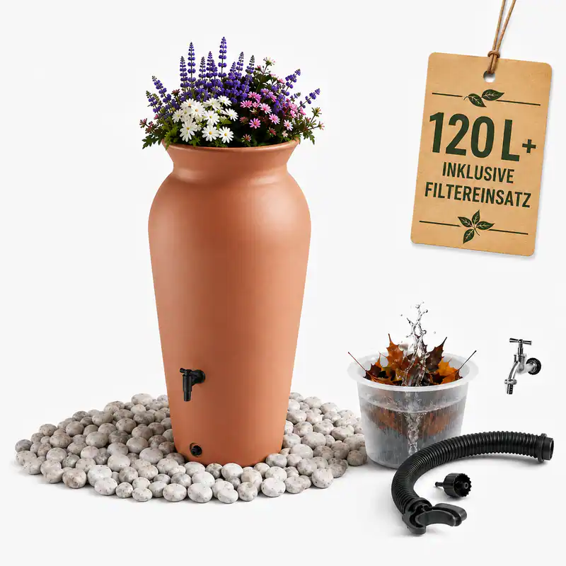 Regentonne 120L VELCAN Terracotta Regenwassertank Regensammler Wasserhahn