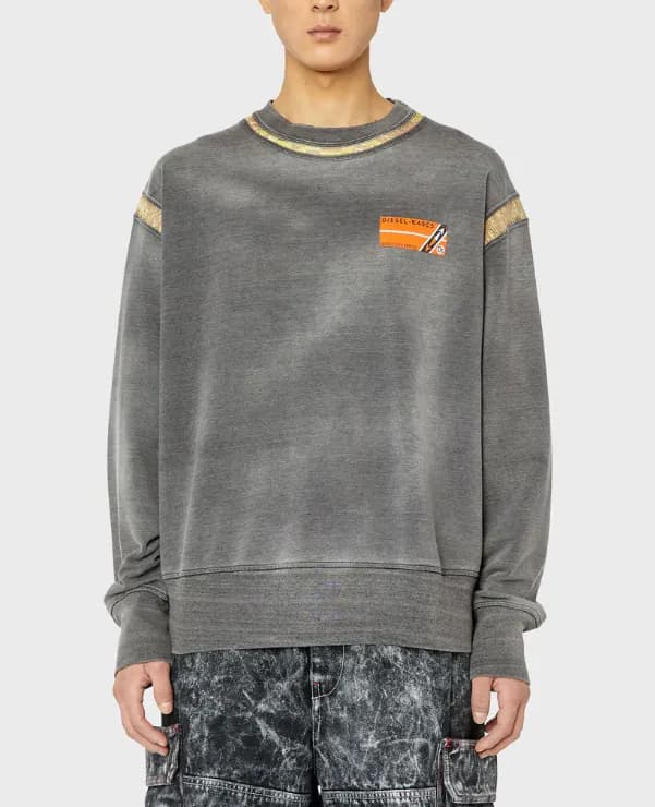 Diesel Herren Sweatshirt Pullover Grau Logo Baumwolle S A08530PRI