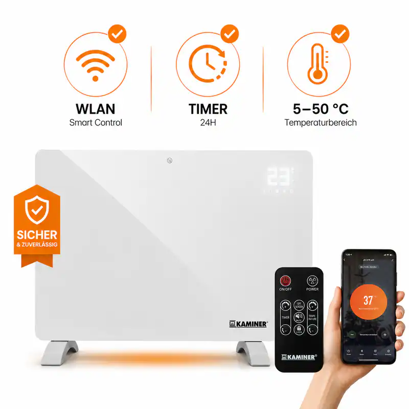 Elektrischer Glasheizer 2500W WLAN App Fernbedienung Heizung Konvektor WiFi