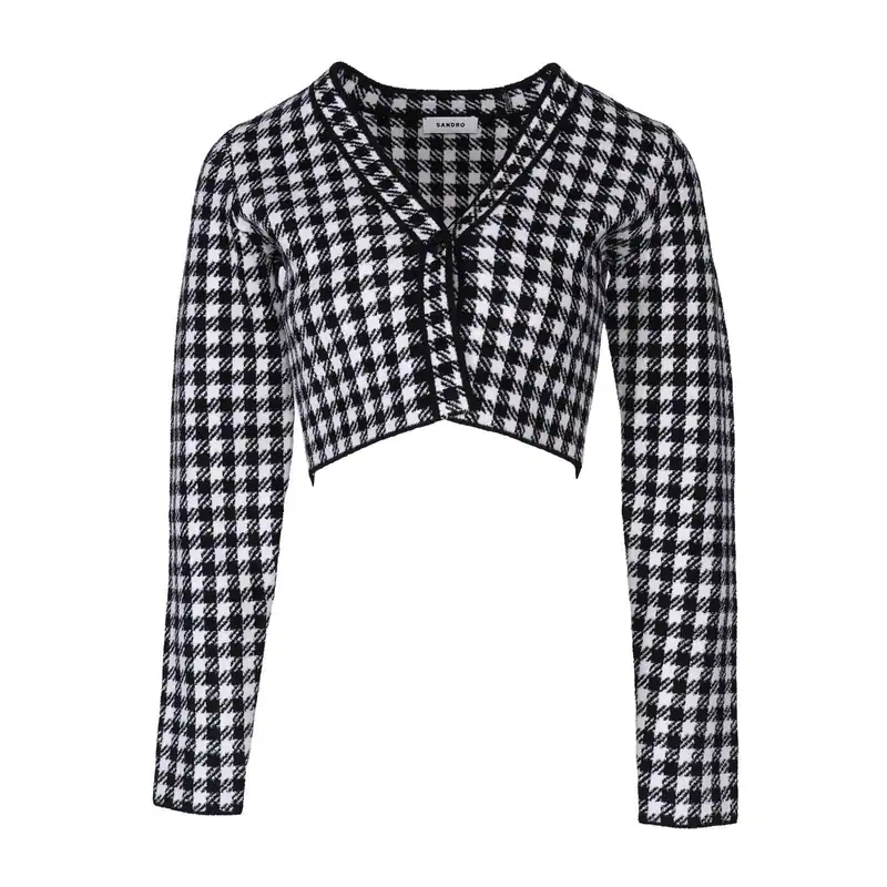 Sandro Cardigan Hahnentritt Cropped Gr. 36 S Damen Strickjacke SFPCA00872