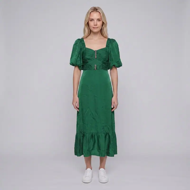 Sandro Maxikleid Grün Strass Kleid Lang Gr. 36 S Damen Abendkleid SFPRO02951