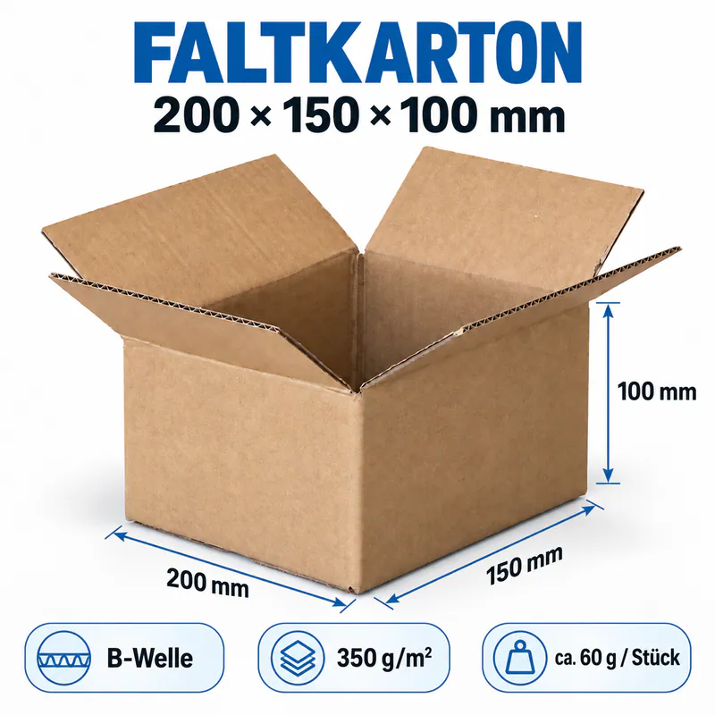 Faltkartons 200x150x100 mm 1-wellig Versandkartons 350g/m² B-Welle Braun