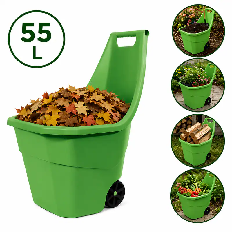 55L Gartenwagen Gartentrolley Schubkarre Gartenkarre Laubwagen Handwagen grün