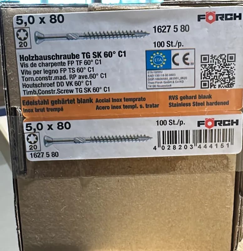 FÖRCH Holzbauschrauben Schrauben 5,0 x 80 mm – 100 Stück – Edelstahl Universal