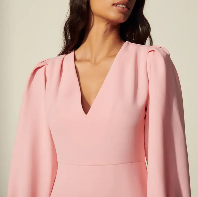 Sandro Paris Kleid Rosa Gr. 40 L Damen Langarm V-Ausschnitt SFPRO0148