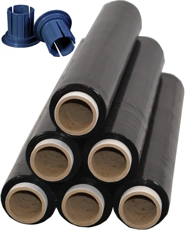6 x Rollen Stretchfolie + Gleithülsen Abroller 23 my 1,5 kg Schwarz