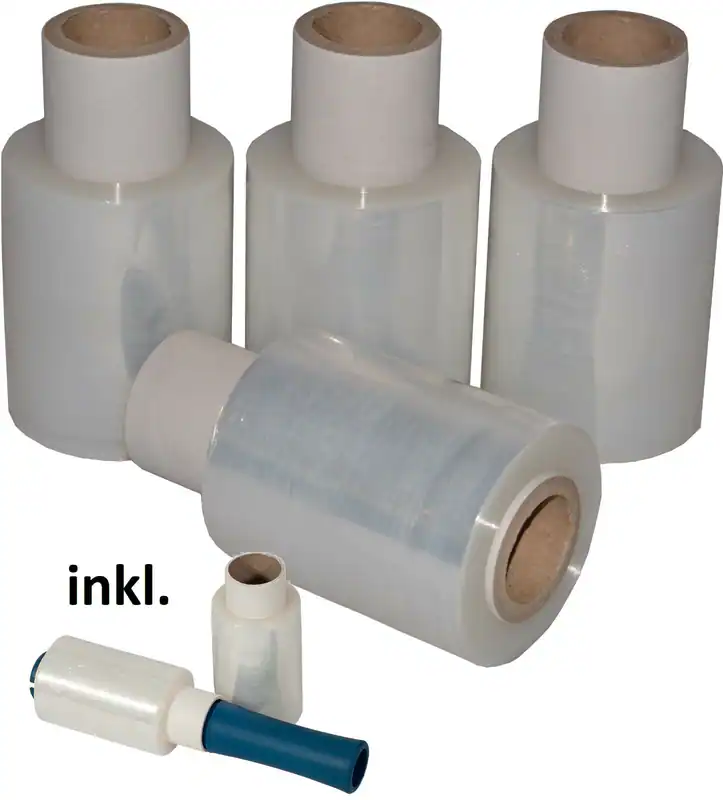 40 x Mini Rollen Stretchfolie + Abroller 23 my Transparent 150m