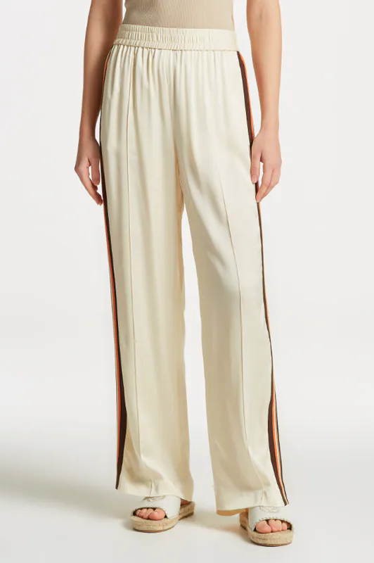 Gant Damen Satin Streifen Hose Straight Leg Ecru Gr 44 4150264