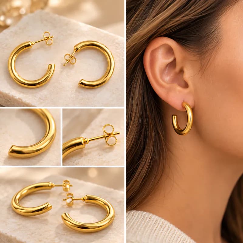 Edelstahl Creolen Goldfarben Ohrringe Halbe Creolen Klassischer Ohrschmuck 25 mm