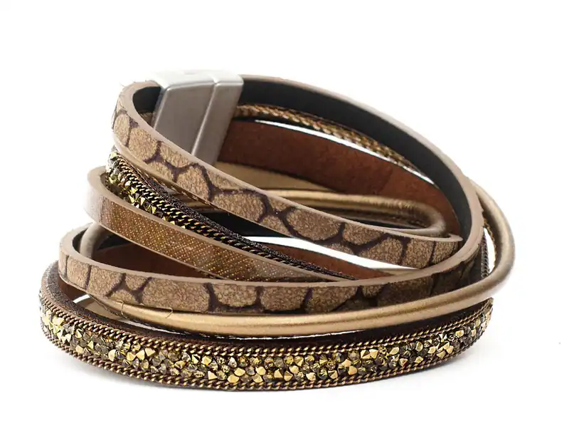 Armband Wickelarmband mit Strass Magnetarmband Kunstleder 4 Stränge Glitzer Neu