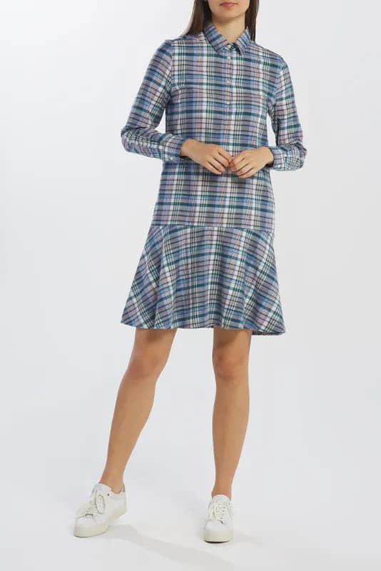 GANT Kleid Bunt Gr. 42 Damen Hemdblusenkleid Kariert Baumwolle Shirt Dress 45030