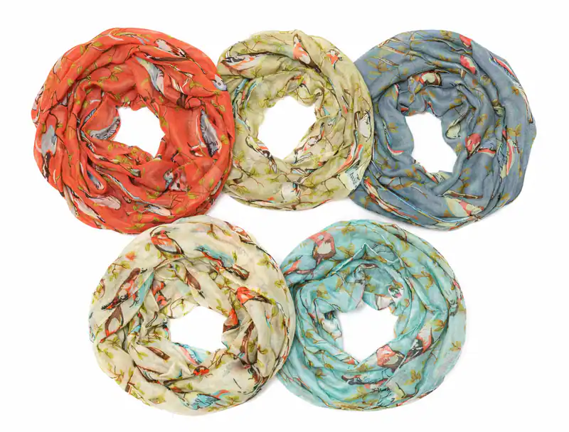 Loop Schal Vogel Blatt Blumen Muster leichtes Halstuch Tuch Sommer Pastellfarben