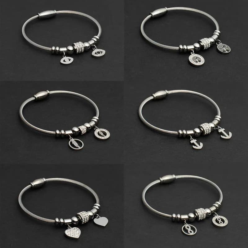 Edelstahl Magnetarmband Motiv Anhänger Strass Element Armband Silberfarben Damen