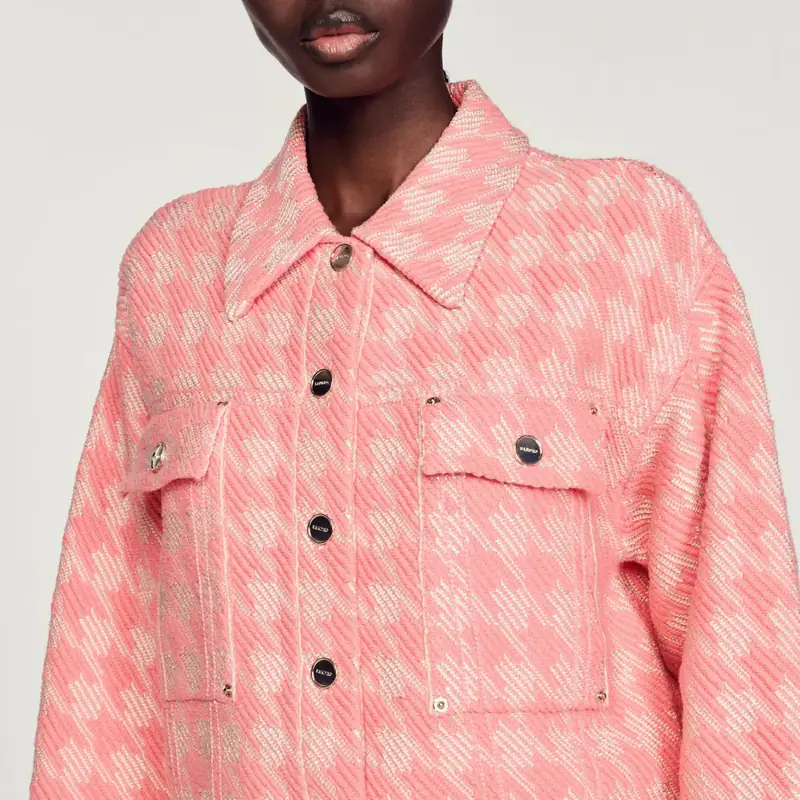 Sandro Paris Damenrosa Baumwolljacke mit Hahnentrittmuster Größe 1 S UK 8