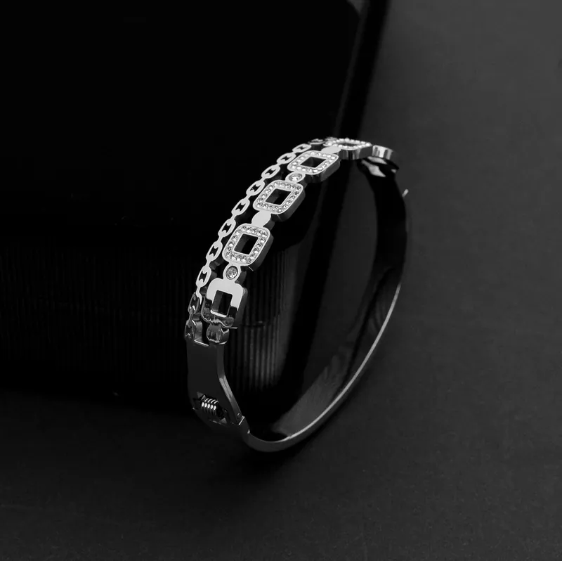 Armreif Silberfarbe Edelstahl Strasssteine Ketten-Design Damen Armband Geschenk