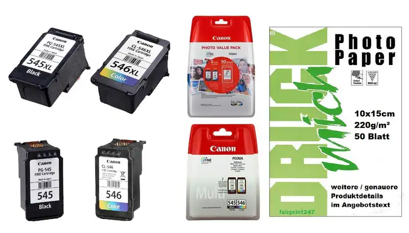 Original Patronen für Canon + Fotopapier iP2850 MG2450 MG2550 MG2555 MG2950