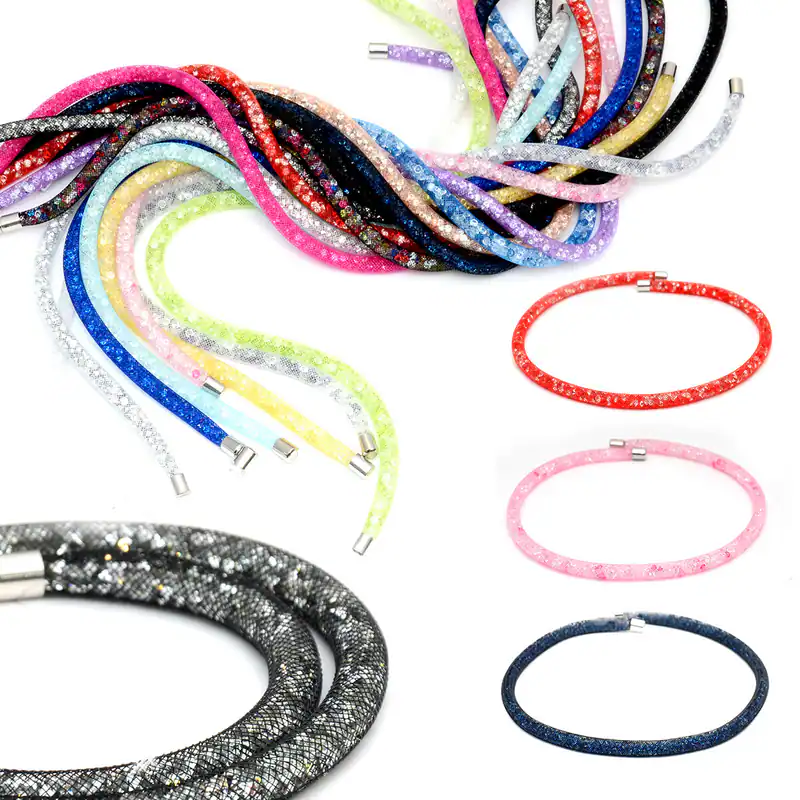 Kette Halskette Strassfüllung Kristall Collier Strass Netzschlauch Magnetkette