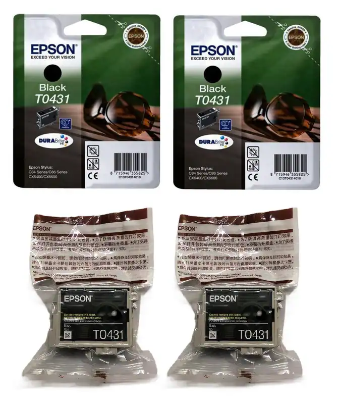 2 x Original Epson T0431 schwarz Sonnenbrille Stylus C84 C86 CX6400 CX6600 o.V.