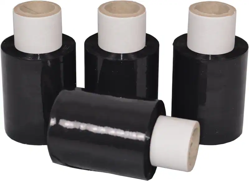 12 x Mini Rollen Stretchfolie Verpackungsfolie 23 my Schwarz 150m