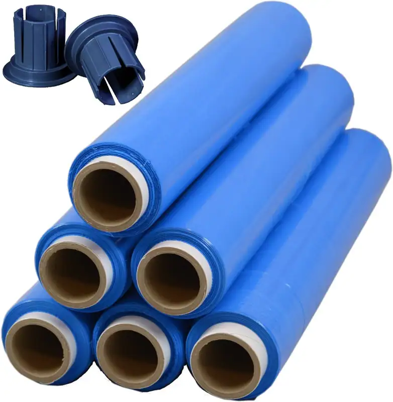 6 x Rollen Stretchfolie + Gleithülsen Abroller 23 my 1,5 kg Blau