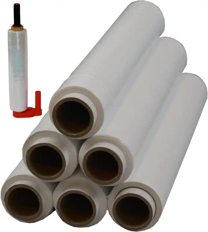 6 x Rollen Stretchfolie + Abroller Palettenfolie 23 my 1,5 kg Weiß