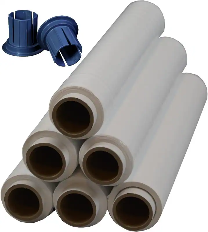 6 x Rollen Stretchfolie 1,5 kg + Gleithülsen Abroller 23 my Weiß