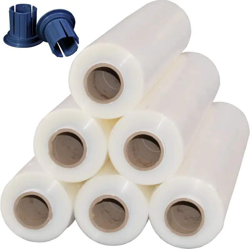 6 x Rollen 2,5 kg Transparent Stretchfolie 23 my + Gleithülsen Abroller