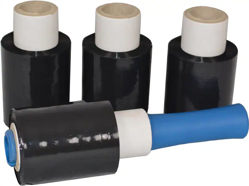 80 x Mini Rollen Stretchfolie + Abroller 23 my Schwarz 150m
