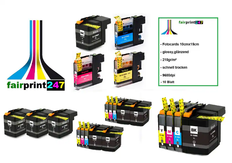 Druckerpatronen ersetzt Brother LC129XL schwarz 58ml LC125XL oder Fotopapier