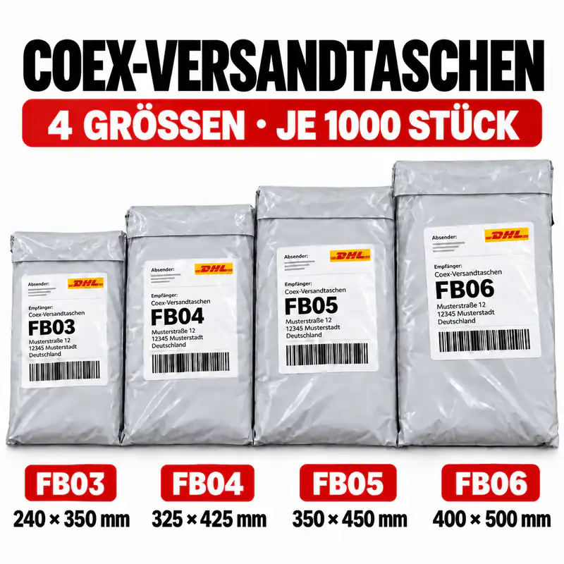 1000 Stück Folienversandtaschen Versandbeutel COEX 50my reißfest selbstklebend