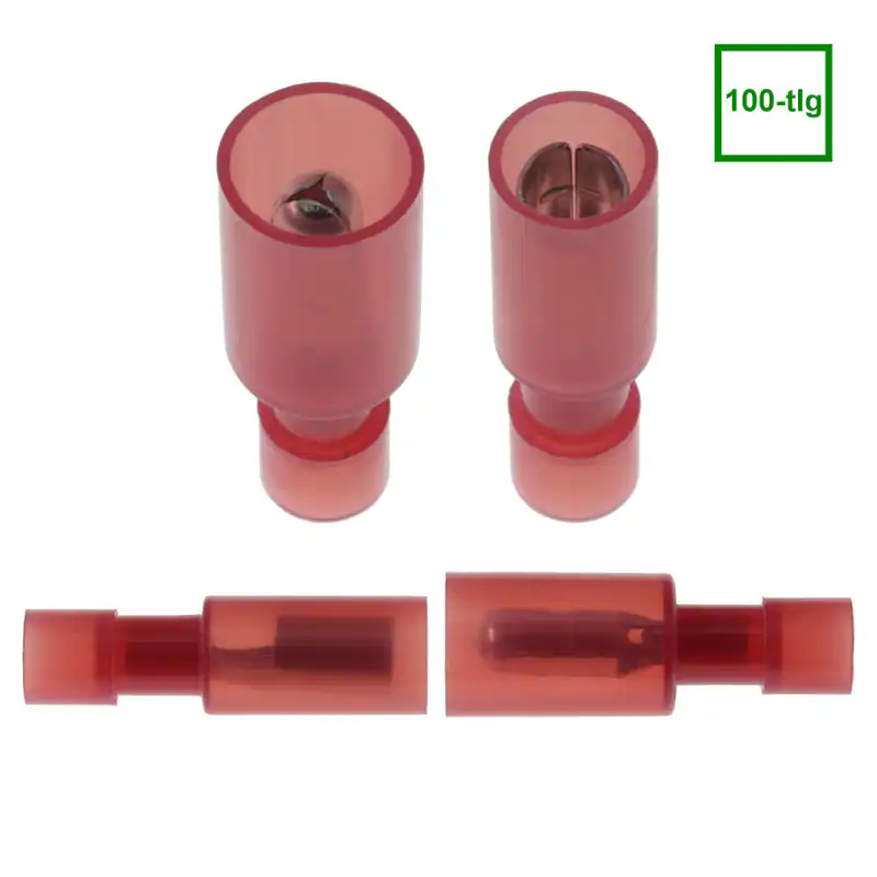 100-tlg Rote Rundstecker & Hülsen 0.5 - 1.5 mm² Nylon Isolierung Kabelstecker