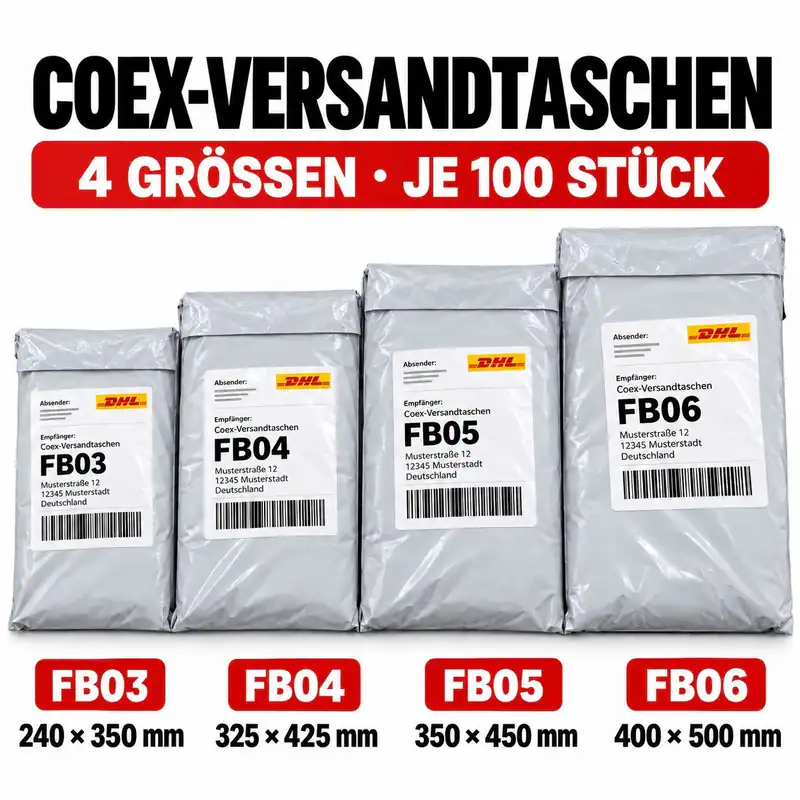 100 Stück Folienversandtaschen Versandbeutel COEX 50my reißfest selbstklebend