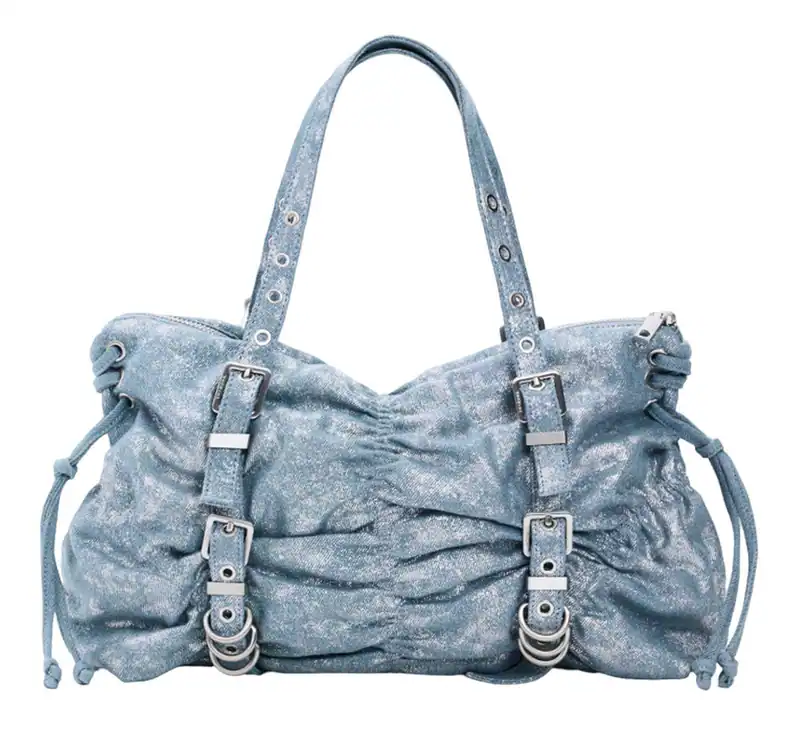 Desigual Gathered Denim Shoulder Bag L Schultertasche Space Blue hellblau Neu