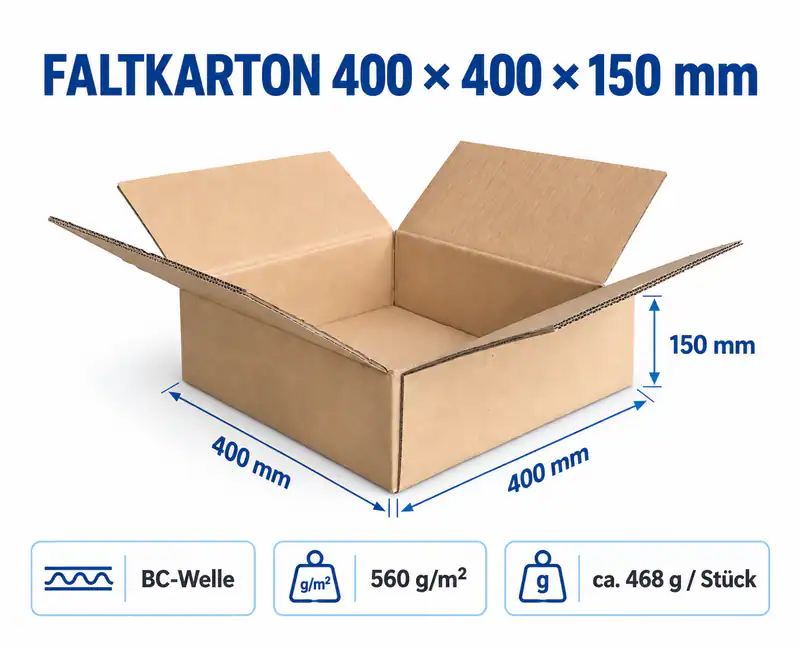 Faltkartons 400x400x150 mm 2-wellig BC-Welle 560g/m² Versandkartons Braun