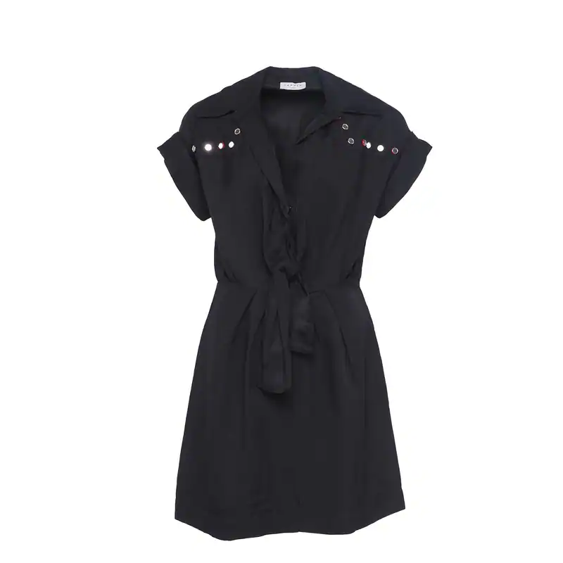 Sandro Paris Kleid Schwarz Viskose Leinen Gr. 36 S Damen Mini SFPRO000473