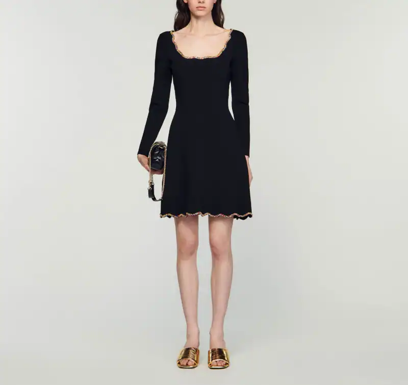 Sandro Paris Women's Black Rhinestones Short Dress Size 38 FR 10 UK Sandro Paris