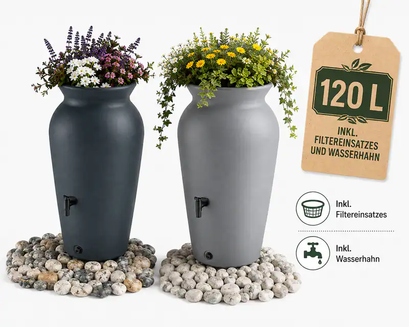 Regentonne 120 L Regenfass Regenwassertank mit Wasserhahn Anthrazit Grau