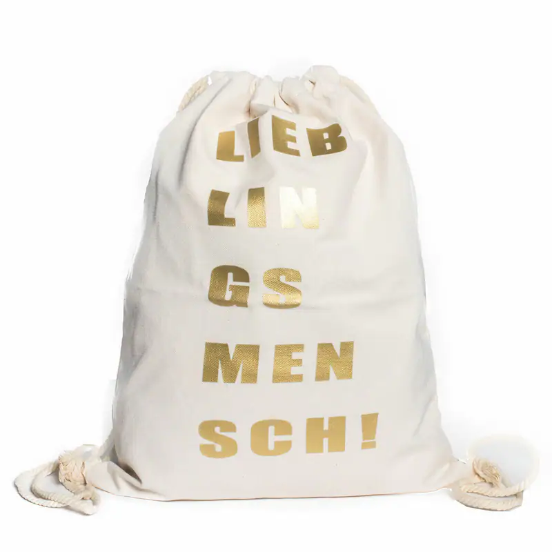 Turnbeutel Sportbeutel Beige Lieblingsmensch Spruch Stoffbeutel Zuziehbeutel Neu